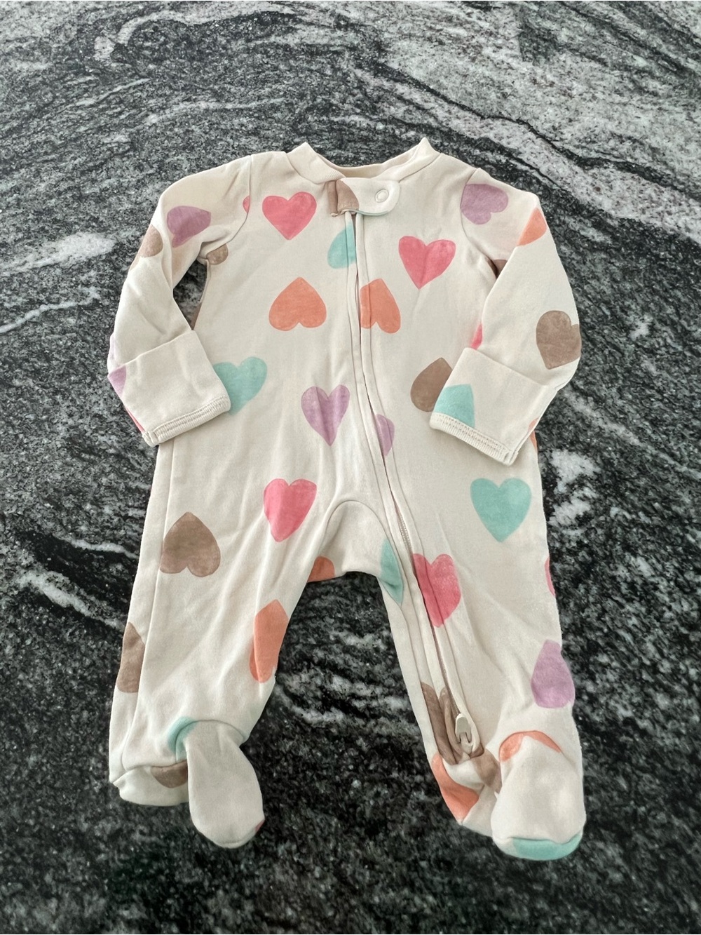 Carter's Cream Footed One-Piece with Multicolor Hearts